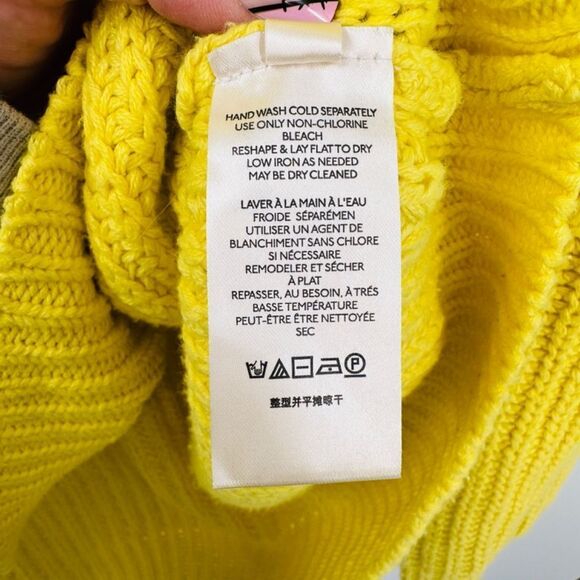Free People Size Small Oversized Swim Too Deep Lemon Yellow Cowl Neck Sweater - Picture 9 of 12